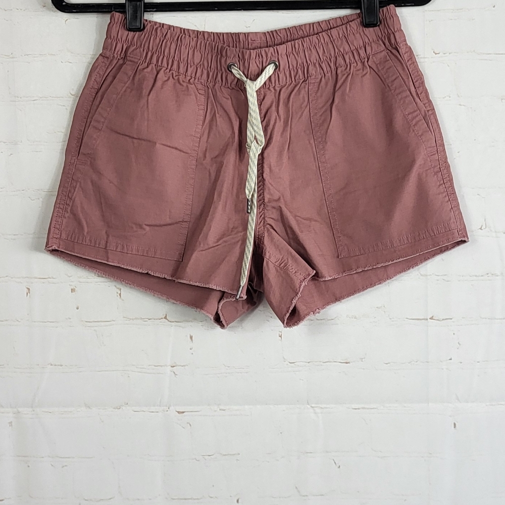 Vuori Hiking Outdoor Vintage Ripstop Raw Hem Elastic Waistband Shorts Marsala XS